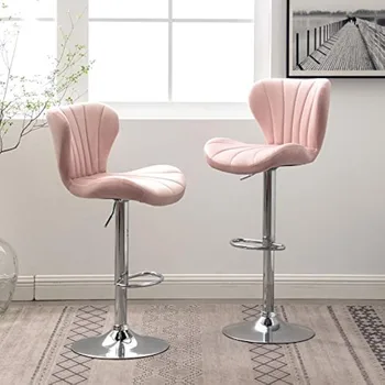 Мебель Ellston Velvet Регулируемые поворотные барные стулья розового цвета, комплект из 2-х
