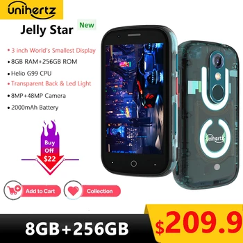 Unihertz Jelly Star Самый Маленький Смартфон Android 13 на базе Android 8 ГБ 256 ГБ Со Светодиодной Подсветкой И Прозрачной Задней панелью Мобильного Телефона 48 МП 3-дюймовые Мобильные Телефоны