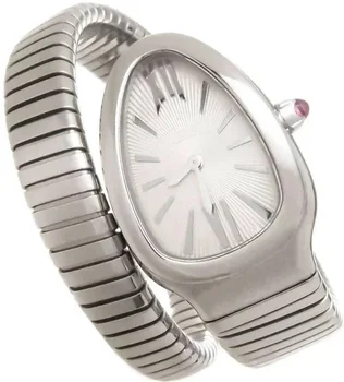 Высококачественные Женские часы со Змеиным браслетом для девочек Серебристо-Белый Рим, Японский кварц, Нержавеющая Сталь, Сапфир, Леди Спорт