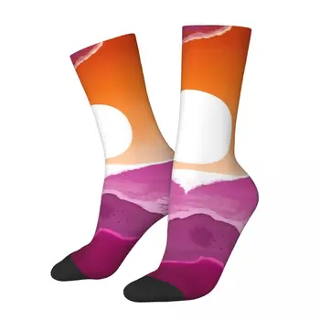 Тонкий флаг лесбийского заката - Тонкие носки с дизайном флага ЛГБТ, Высококачественные чулки, всесезонные Носки для мужчин и женщин
