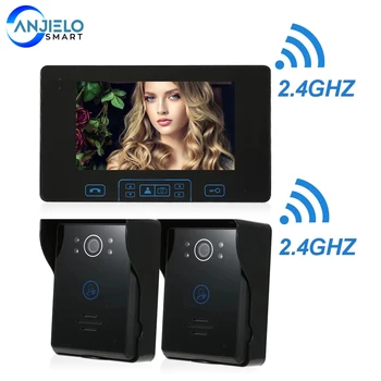 2,4 ГГц Цифровой видеодомофон Видеодомофон безопасности 2 Двери 1 Мониторы Домашней системы контроля доступа Дверной звонок Встроенный аккумулятор