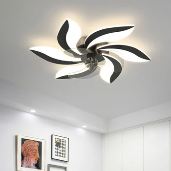 Современный потолочный вентилятор с подсветкой, Потолочный светильник в виде цветка с регулируемой яркостью, Вентилятор с дистанционным управлением/приложение для управления вентилятором, лампа для спальни