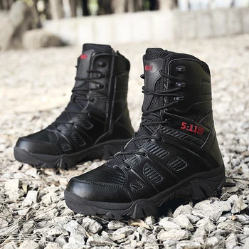 Военно-тактические мужские ботинки, водонепроницаемые кожаные ботинки для пустыни, армейские ботильоны, Армейская рабочая мужская обувь, пара мотоциклетных ботинок
