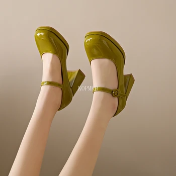 Новая Брендовая Женская обувь Mary Janes На высоком каблуке Для вечеринок, Модные Кожаные туфли На Толстой подошве, Свадебные туфли Для Свадебной вечеринки, Женская обувь