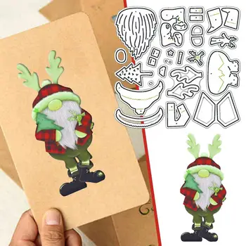 Рождественская открытка для резки металла с карликом-оленем Санта-Клауса 