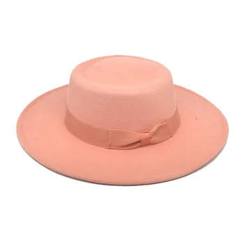 Женская шерстяная джазовая шляпа от солнца с большими полями и бантом, простая свежая шляпа для вечеринки по случаю дня рождения для девочек в европейском и американском стиле