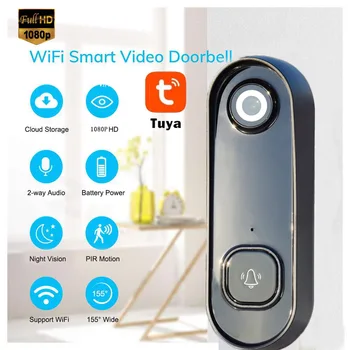 2-Мегапиксельное приложение Tuya с разрешением 1080P, низкое энергопотребление, WIFI, IP-дверной звонок, домофон, видеодомофон