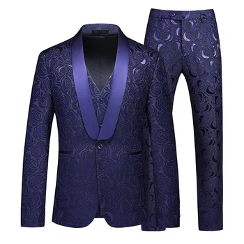 2023 Мужской Новый модный деловой банкетный костюм с тиснением, комплект мужского костюма из трех частей