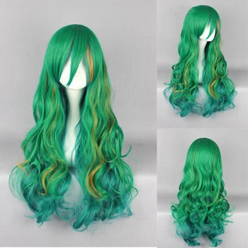 Женщины-девушки Аниме Yowamushi Pedal Makishima Yusuke Green Long Косплей Костюм из термостойких синтетических волос, Парики для вечеринок, Шапочка для парика