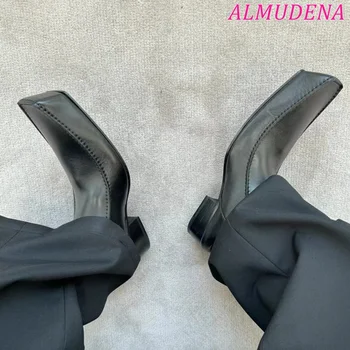 Новинка 2024 года, черные лоферы с квадратным носком, женские и мужские роскошные дизайнерские дерби большого размера, классная удобная брендовая кожаная обувь