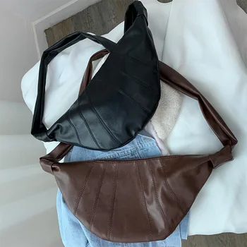 Винтажная сумка через плечо с логотипом Noes, весенняя простая сумка-Круассан из искусственной кожи большой емкости