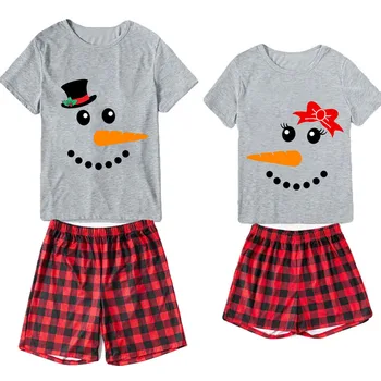 Комплекты рождественских пижам для пары, мужская шляпа и женский галстук-бабочка, Снеговик, домашняя одежда для взрослых, Короткий Пижамный комплект