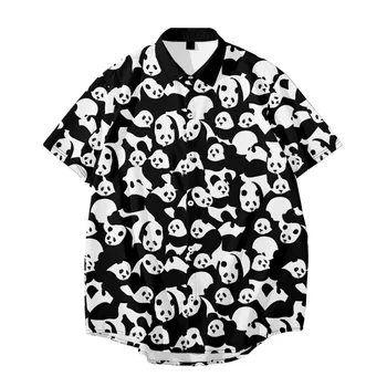 Повседневная уличная одежда, рубашка с коротким рукавом с принтом панды, мужские гавайские модные пляжные рубашки Harujuku размера Оверсайз XXS-6XL