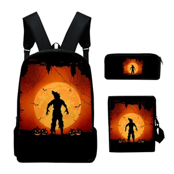 Хип-хоп Популярный Модный Хэллоуин 3D принт 3 шт./компл. Школьные сумки для учеников, рюкзак для ноутбука, наклонная сумка на плечо, пенал