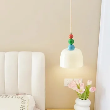 Современный стеклянный подвесной светильник, минималистичный светодиодный Бежево-кремовый стиль, Декоративные прикроватные светильники для столовой, кабинета.