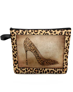 Дорожная косметичка на высоком каблуке с леопардовым принтом, большая вместимость, портативная сумка для хранения косметики, женский водонепроницаемый пенал