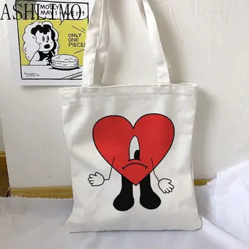 Холщовая сумка Kawaii Bad Bunny, портативная ручная женская сумка для покупок, женская сумка-тоут большой емкости Un Verano Sin Ti Aesthetic