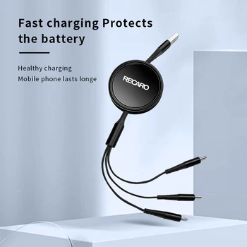Автомобильная линия быстрой зарядки 3 в 1 для телефона Recaro, кабель для зарядки данных на iPhone 14 11 Xiaomi Samsung Huawei, аксессуары для авто интерьера