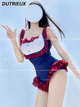 Японский милый костюм горничной, женский купальник без рукавов в стиле Pure Desire, сексуальный сиамский купальник для плавания с горячими источниками для женщин