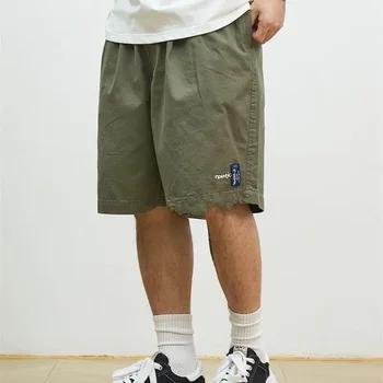 Мужские повседневные шорты NAUTICA, японский летний тренд, стиль милитари, однотонная вышивка буквами, свободные капри с эластичным поясом.