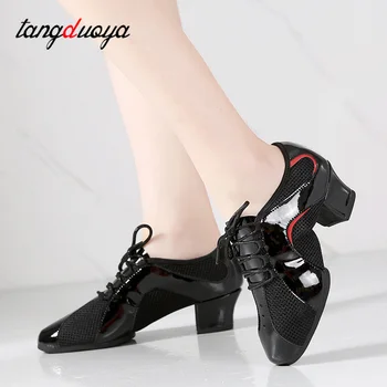 Новые женские туфли для танго/латиноамериканских танцев с мягкой подошвой, черные современные туфли для танцев сальсы для девочек, женские туфли на каблуке 5 см