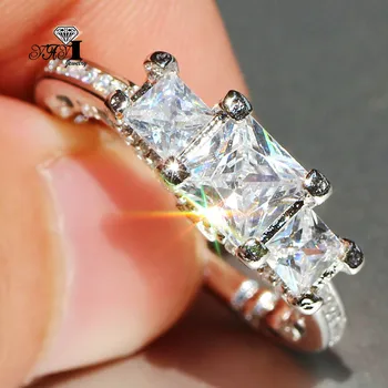 YaYI Fine Jewelry Fashion Princess Claw Set Огранка Белый Кубический цирконий Серебристого цвета Обручальные кольца для свадебной вечеринки
