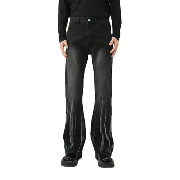 Джинсы с завязками, мужская уличная одежда, модные свободные повседневные прямые джинсовые брюки в стиле хип-хоп, мужские винтажные джинсовые брюки