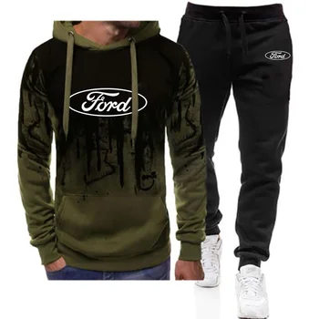 2023 Мужские толстовки с логотипом нового автомобиля Ford с длинными рукавами градиентного цвета, повседневная куртка, спортивные пальто + брюки, удобный костюм на молнии