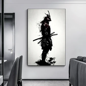 Винтажный плакат Японского Самурая, напечатанный на холсте, Современный рисунок для гостиной, Художественный декор, Черно-белое Фото, украшение стены Без рамки