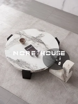 Nore Nore / Дизайнерская комбинация круглого чайного столика из мягкого роскошного мрамора / Высококачественный чайный столик в итальянском минималистичном стиле для гостиной