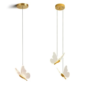 Светодиодные подвесные светильники с бабочкой, Скандинавская Золотая Прикроватная Люстра, Освещение для гостиной, Прикроватная лампа для спальни