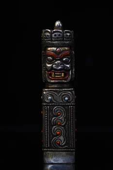Коллекция китайской старинной железной кальки ручной работы и цветной Печати Мага, инкрустированной полудрагоценными камнями, Высота 11 см, ширина 2,5 см
