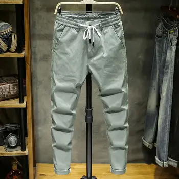Летние повседневные брюки с карманами 2023, мужские узкие брюки, быстросохнущие спортивные мужские Корейские модные брюки с завязками на талии