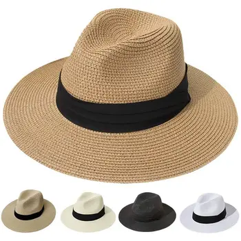 Унисекс Мужчины Женщины Летняя джазовая шляпа с широкими полями Солнцезащитная шляпа Ковбойская Фетровая шляпа Соломенная Панама