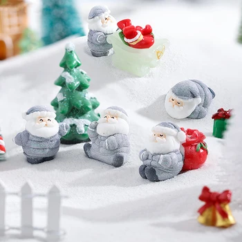 Рождественские миниатюрные украшения 1ШТ, мини-фигурка Санта-Клауса, снеговика из смолы, орнамент для бонсай, украшения для микроландшафта