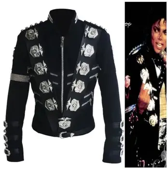 Редкая Черная классическая куртка MJ Michael Jackson BAD с серебряными значками в виде Орла, модный значок в стиле панк-металл, подарок для показа шерстяной одежды