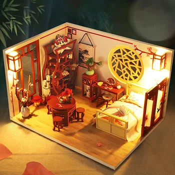 Деревянные кукольные домики своими руками Миниатюрные конструкторы с мебелью Легкий китайский Старинный кукольный домик Casa в сборе для девочек Подарки