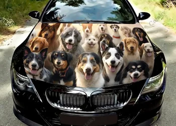 Большая группа Собак Забавные Виниловые Наклейки На Капот Автомобиля Оберните Виниловой Пленкой Крышку Двигателя, Наклейку на Автомобиль, Автоаксессуары