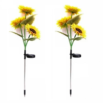 3 головки солнечных светодиодных наружных светильников Sunflower с водонепроницаемым управлением освещением на солнечных батареях