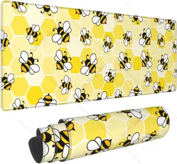 Игровой коврик для мыши Bee Honeycomb XXL на нескользящей резиновой основе с прошитыми краями для работы, игры, офиса, домашнего декора 31,5x11,8 Дюйма