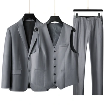 (XL-9XL) Высококачественный мужской костюм большого размера (костюм + жилет + брюки) Плюс пышное деловое официальное свадебное платье 3/2 комплекта на четыре сезона