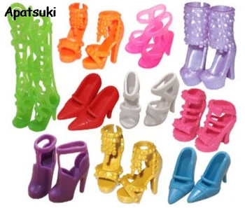 10 Пар кукольной обуви для куклы Барби, сандалии на высоком каблуке в смешанном стиле, Сапоги, Разноцветная обувь, аксессуары, Детские Рождественские Игрушки своими руками
