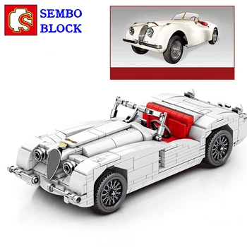 Строительные блоки спортивного автомобиля SEMBO Jaguar xk120 с откидным верхом, сложная сборка из мелких частиц, серия игрушечных автомобилей для музея, подарок на день рождения