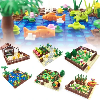 Строительные блоки Pasture Zoo MOC, части животных, Наборы кирпичей, игрушки, птицеферма, свинарник, Кроличий сад, пруд, Совместимый с LEGO