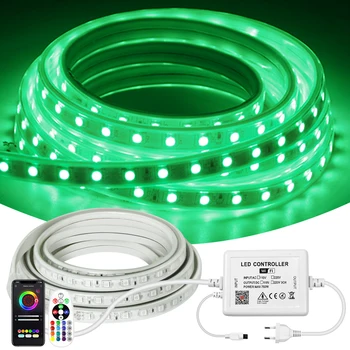 Светодиодная Лента AC 220V Dimmable RGB Tape Lamp Outdoor Waterproof SMD 5050 Flexible Ribbon Diode с Контроллером EU Plug