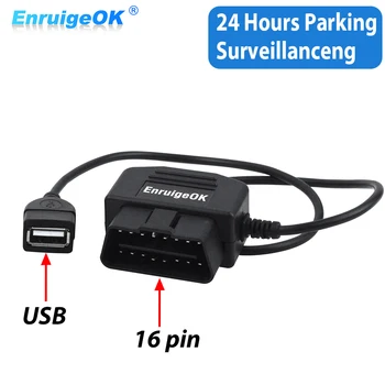 OBD2-Порт USB Кабель Питания для Видеорегистратора Dash Camera 24 Часа Наблюдения За Парковкой с Адаптером Hardwire Зарядное Устройство Кабель Прикуривателя 45 см