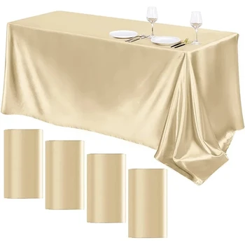 Прямоугольная свадебная атласная скатерть, гладкий золотой цвет, плавная настройка рабочего стола