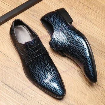Мужская обувь из лакированной кожи с перекрестной шнуровкой на массивном каблуке; Роскошные мужские модельные туфли ручной работы; обувь для деловых вечеринок; Zapatos Para Hombres