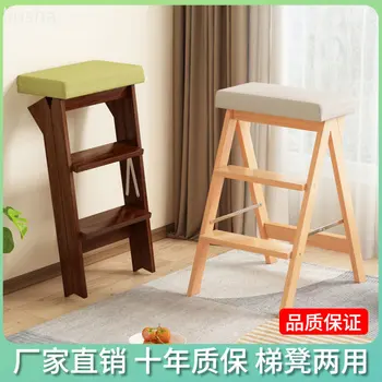 Складной табурет-стремянка из массива дерева, кухонный высокий табурет-стремянка, трехступенчатая лестница, переносной барный стул, барные стулья