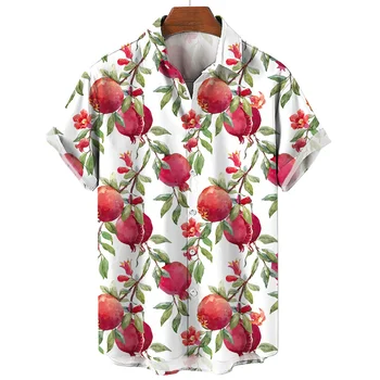 Летняя рубашка с 3D принтом в виде тунисского цветка граната, мужская Повседневная рубашка с короткими рукавами в тропическом стиле, уличная блузка на пуговицах Оверсайз